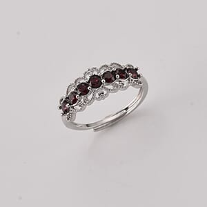 Mozambique Garnet and Simulated Diamond 2.00 ctw Ring in Silvertone (Adjustable)