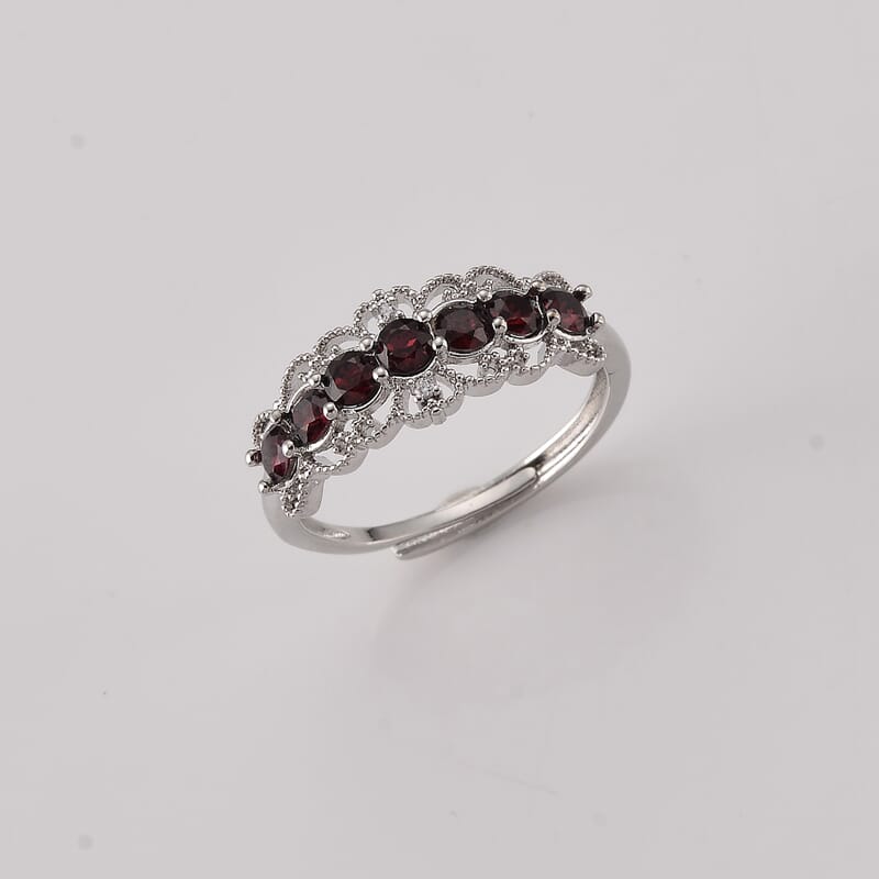 Mozambique Garnet and Simulated Diamond 2.00 ctw Victorian Lace Ring in Silvertone (Adjustable)
