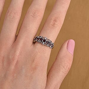 Mozambique Garnet and Simulated Diamond 2.00 ctw Ring in Silvertone (Adjustable)