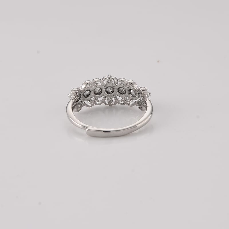 Mozambique Garnet and Simulated Diamond 2.00 ctw Victorian Lace Ring in Silvertone (Adjustable)