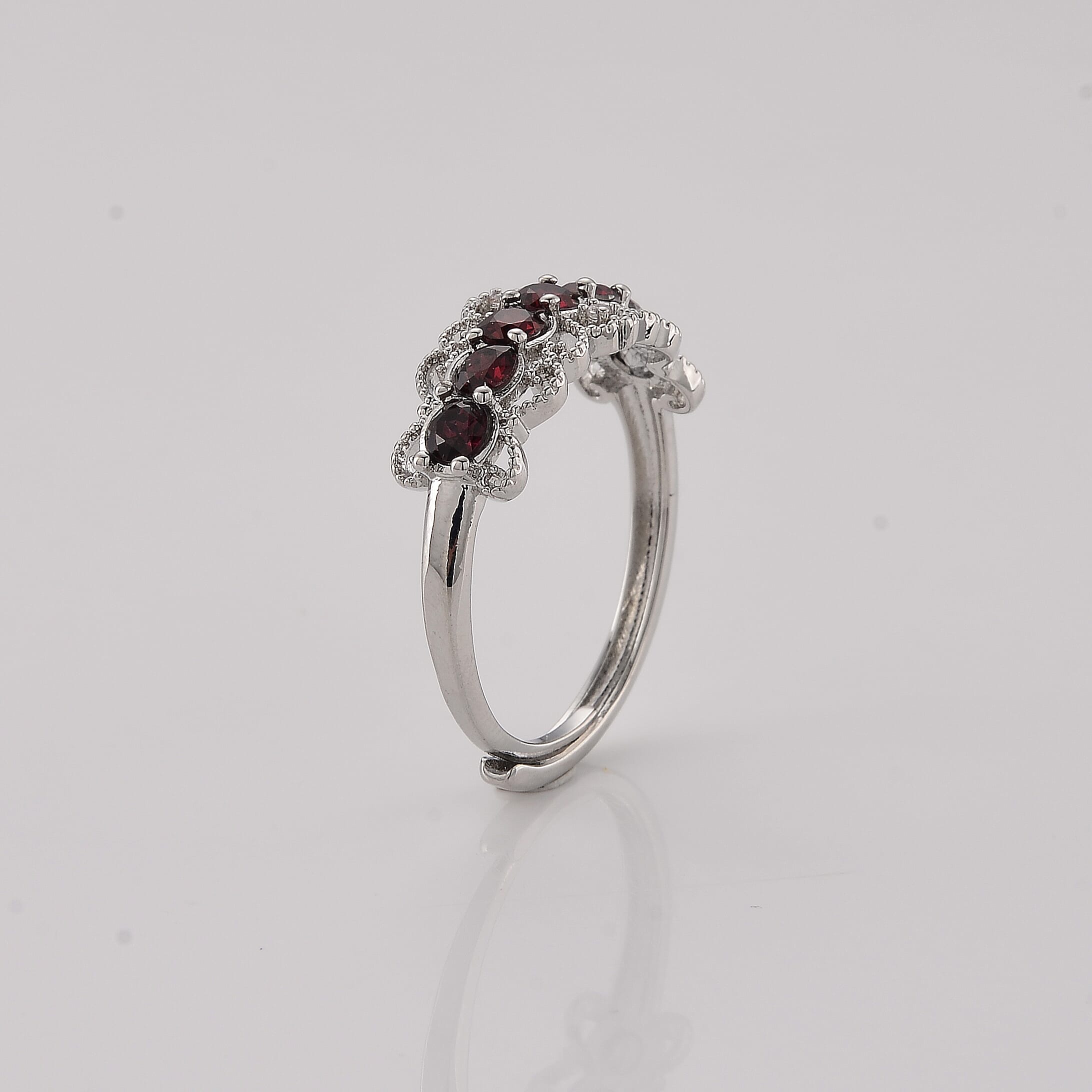 Mozambique Garnet and Simulated Diamond 2.00 ctw Victorian Lace Ring in Silvertone (Adjustable)