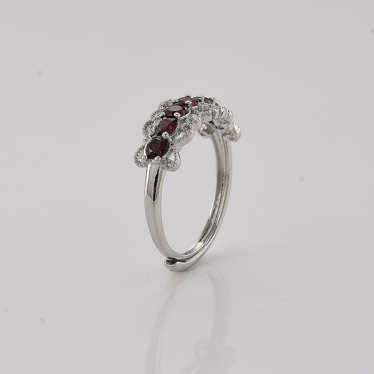 Mozambique Garnet and Simulated Diamond 2.00 ctw Ring in Silvertone (Adjustable) image number 3