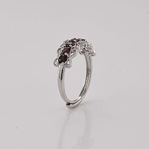 Mozambique Garnet and Simulated Diamond 2.00 ctw Ring in Silvertone (Adjustable)