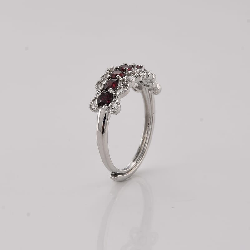 Mozambique Garnet and Simulated Diamond 2.00 ctw Victorian Lace Ring in Silvertone (Adjustable)