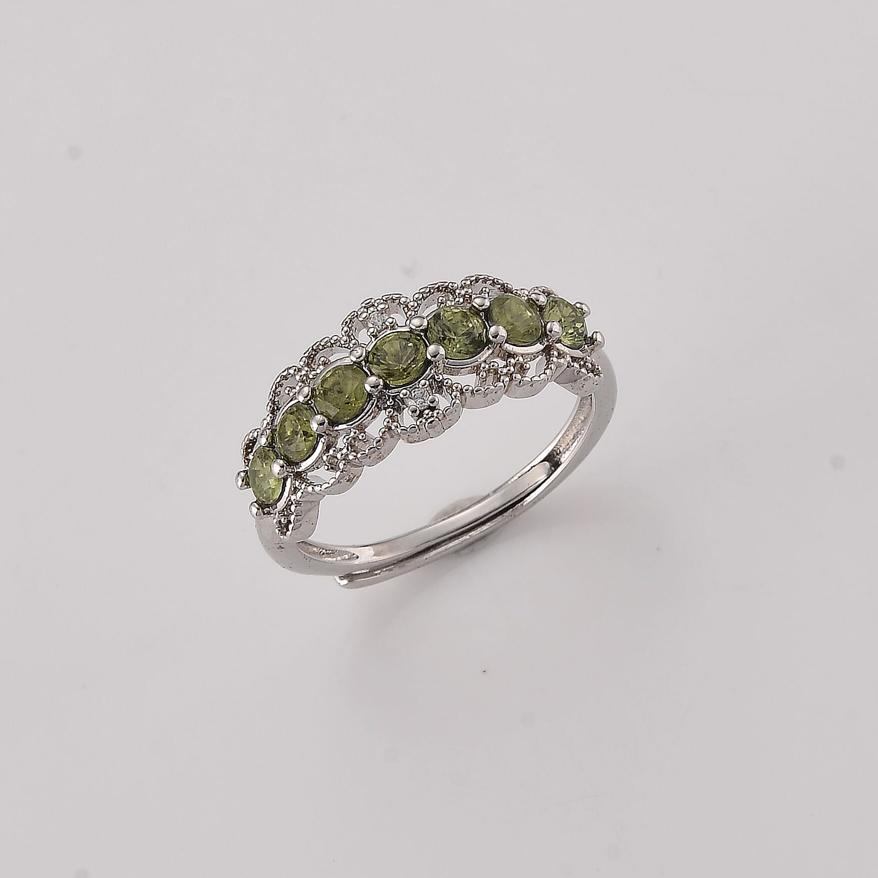 Peridot and Simulated Diamond 2.00 ctw Ring in Silvertone (Adjustable)