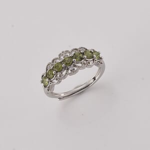 Peridot and Simulated Diamond 2.00 ctw Ring in Silvertone (Adjustable)