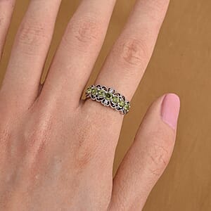 Peridot and Simulated Diamond 2.00 ctw Ring in Silvertone (Adjustable)