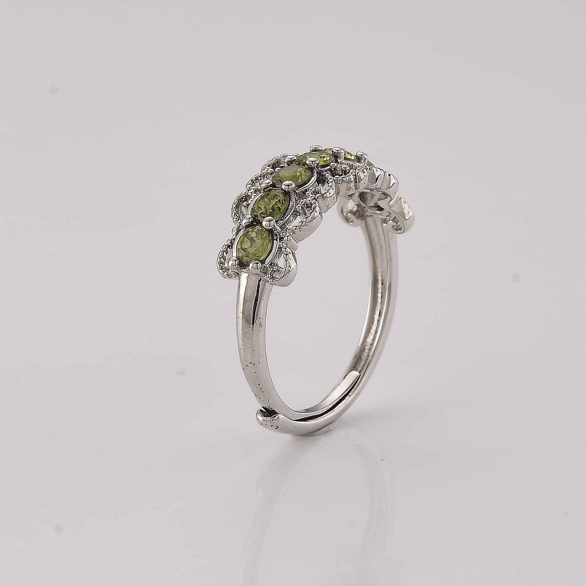 Peridot and Simulated Diamond 2.00 ctw Ring in Silvertone (Adjustable)