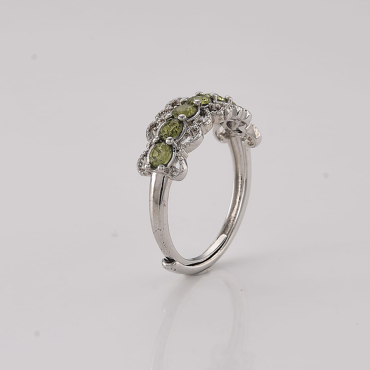 Peridot and Simulated Diamond 2.00 ctw Ring in Silvertone (Adjustable) image number 3