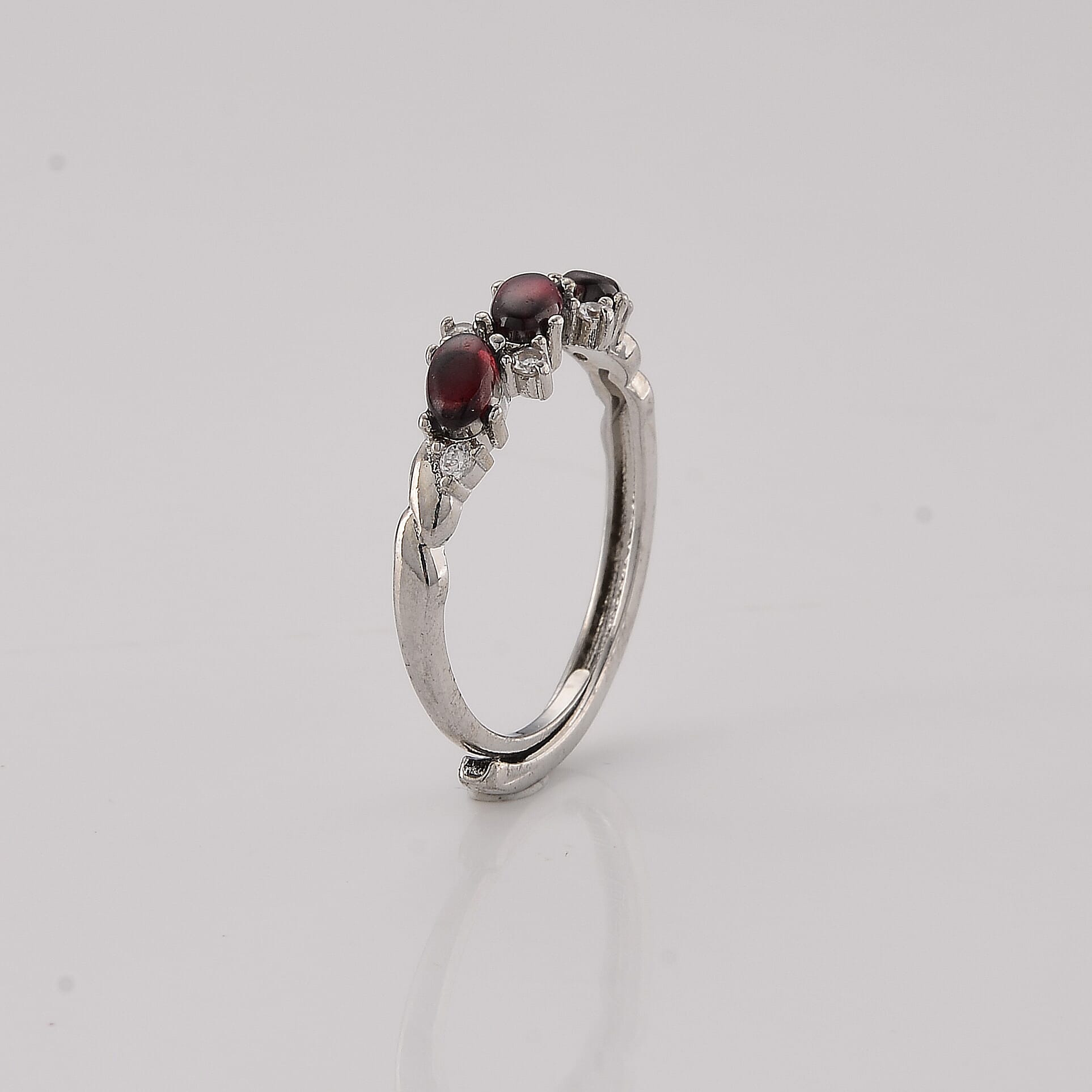 Mozambique Garnet and Simulated Diamond 2.00 ctw Trinity Ring in Silvertone (Adjustable)