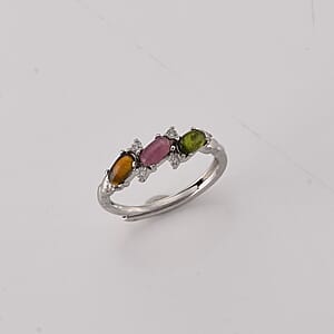 Multi-Tourmaline and Simulated Diamond 2.00 ctw Ring in Silvertone (Adjustable)