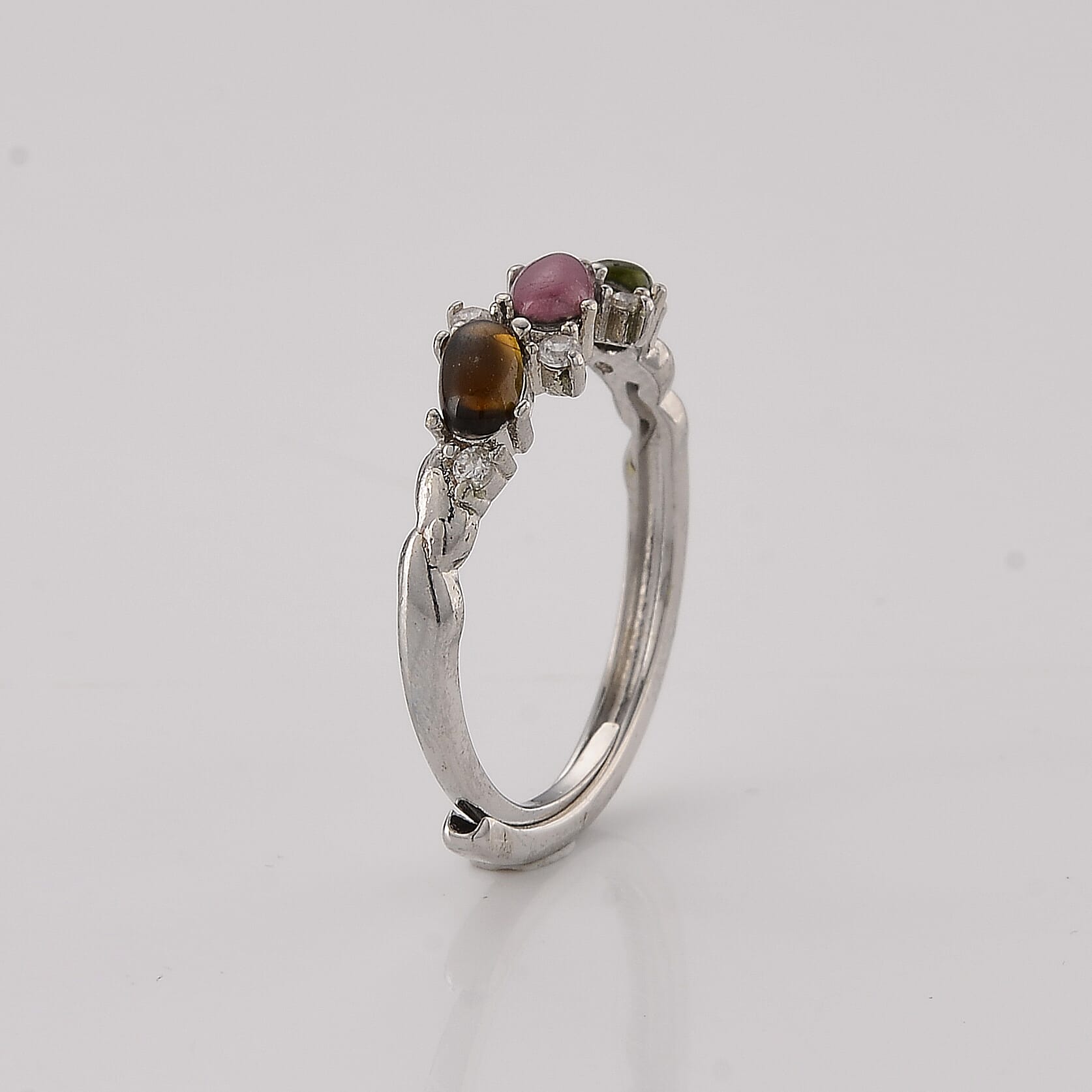 Multi-Tourmaline and Simulated Diamond 2.00 ctw Ring in Silvertone (Adjustable)
