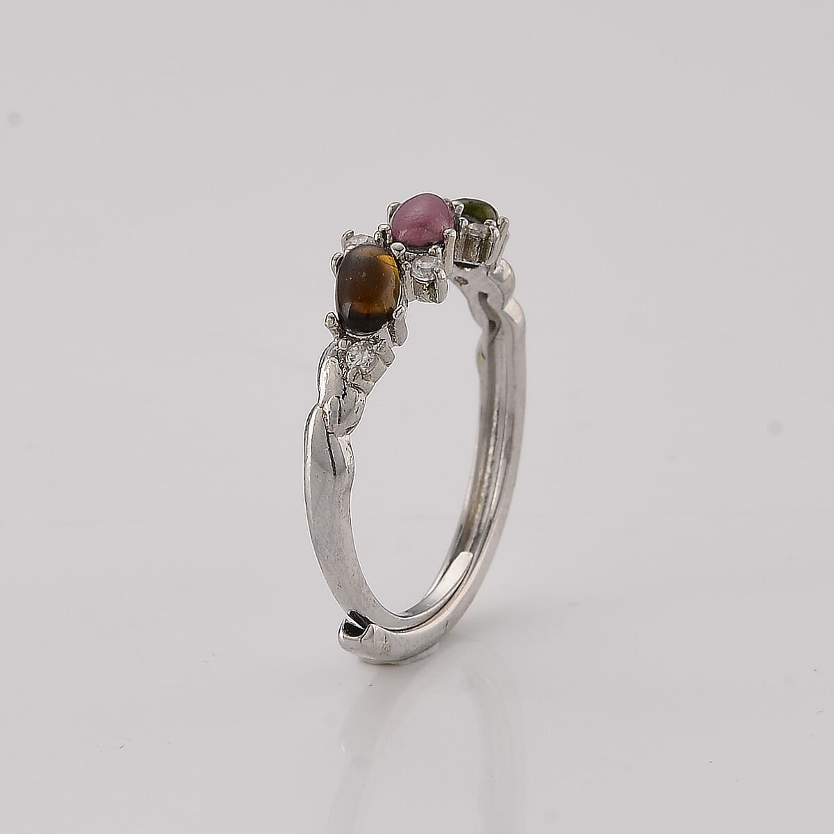 Multi-Tourmaline and Simulated Diamond 2.00 ctw Ring in Silvertone (Adjustable) image number 3