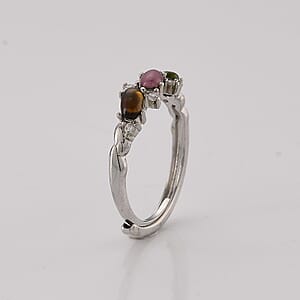 Multi-Tourmaline and Simulated Diamond 2.00 ctw Ring in Silvertone (Adjustable)
