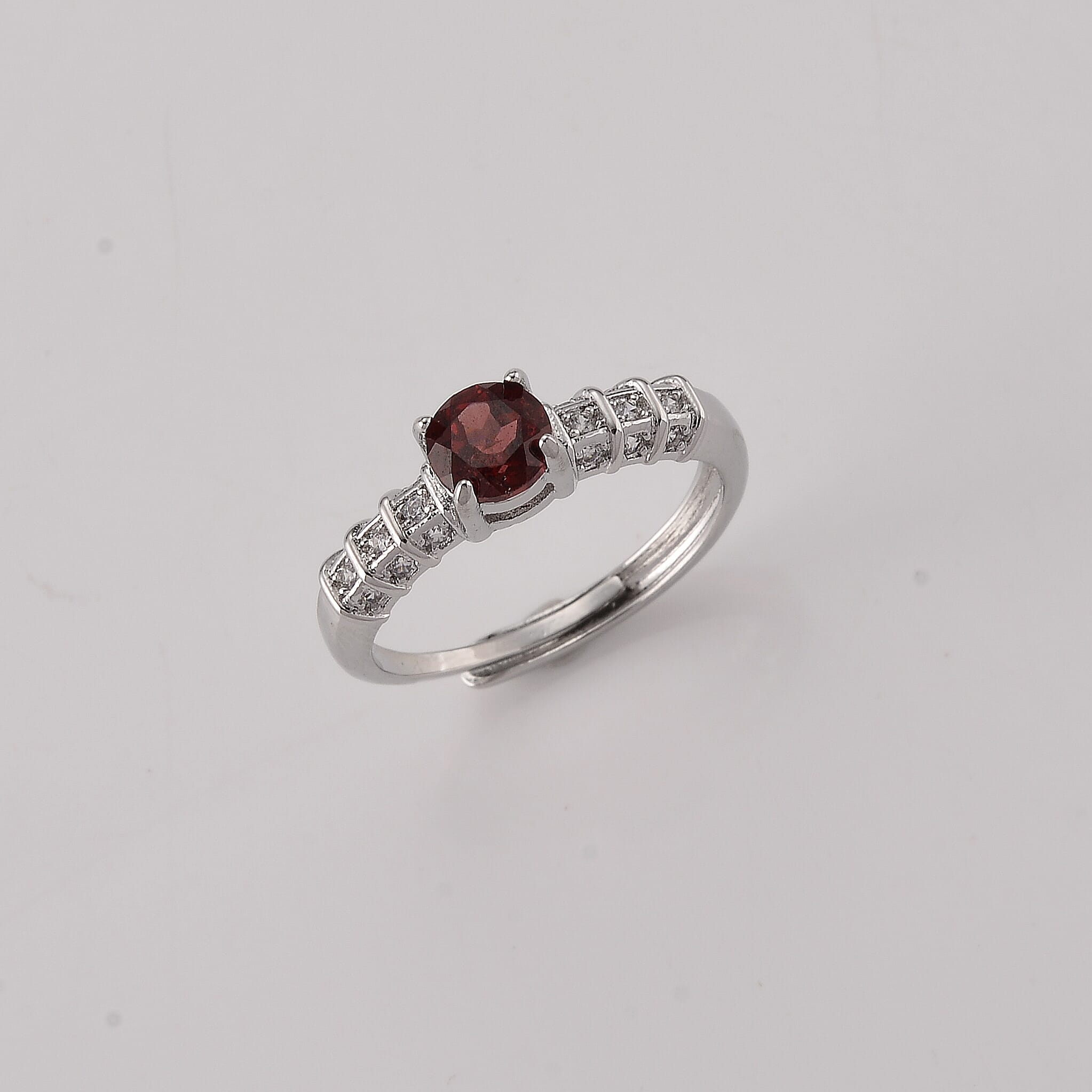 Garnet and Simulated Diamond 4.00 ctw Ring in Silvertone (Adjustable)