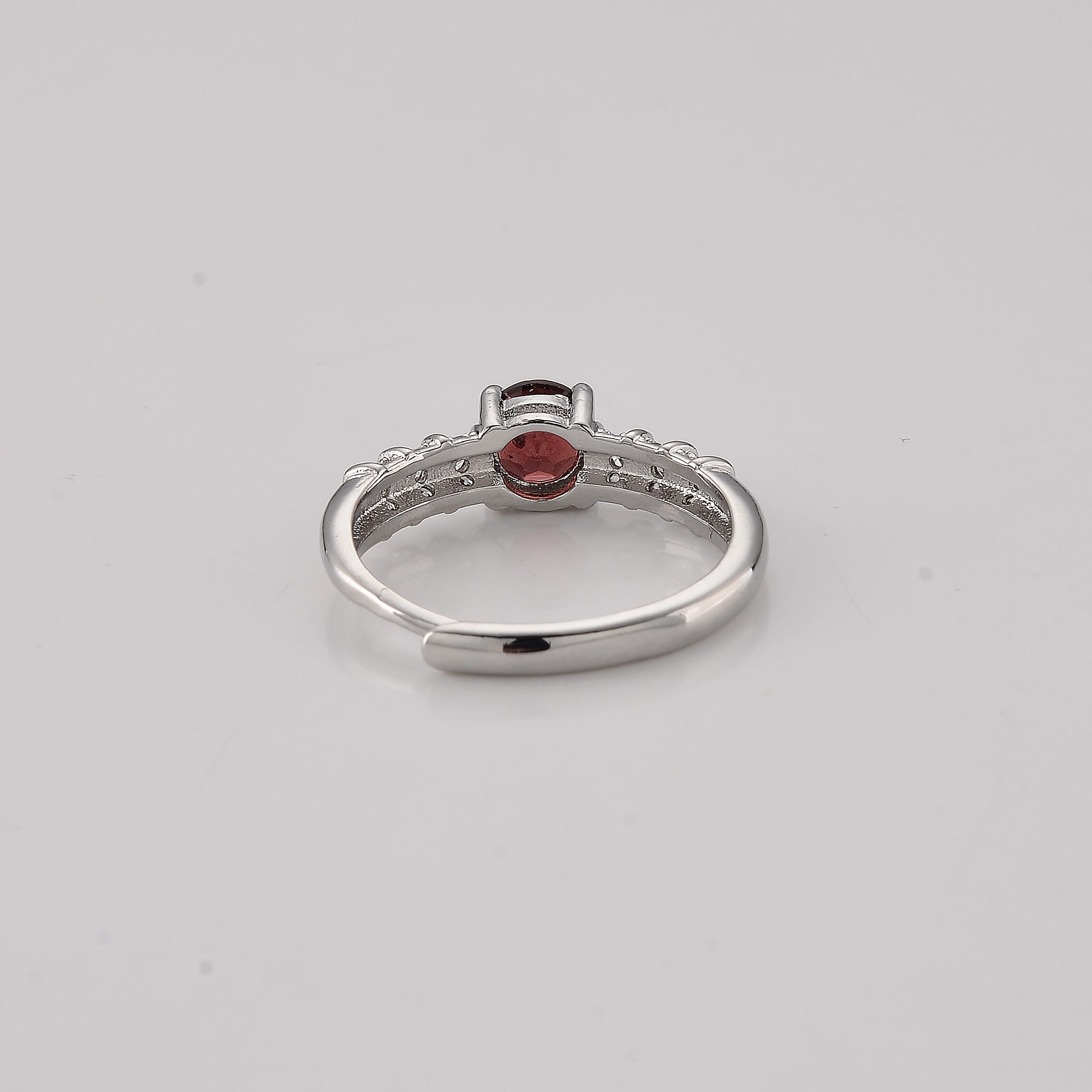 Garnet and Simulated Diamond 4.00 ctw Ring in Silvertone (Adjustable)
