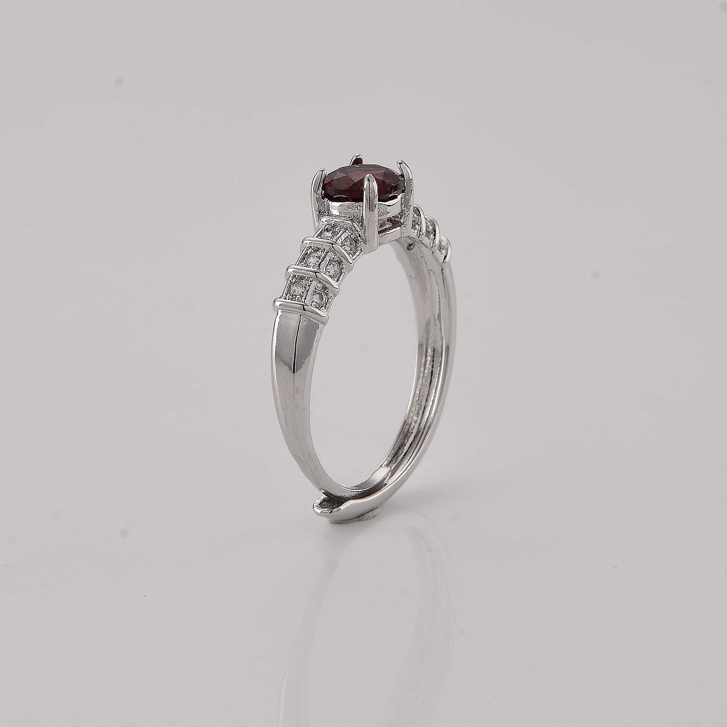 Garnet and Simulated Diamond 4.00 ctw Ring in Silvertone (Adjustable)