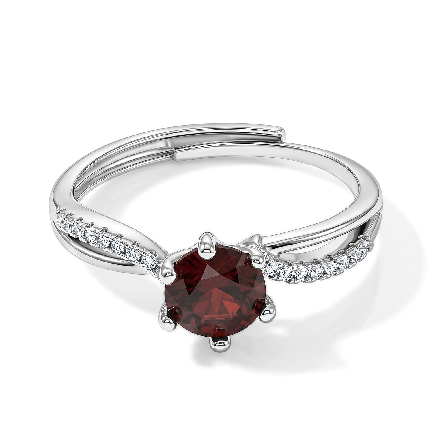 Garnet and Simulated Diamond 4.00 ctw Ring in Silvertone (Adjustable)