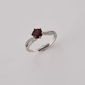 Mozambique Garnet and Simulated Diamond 4.00 ctw Ring in Silvertone (Adjustable)