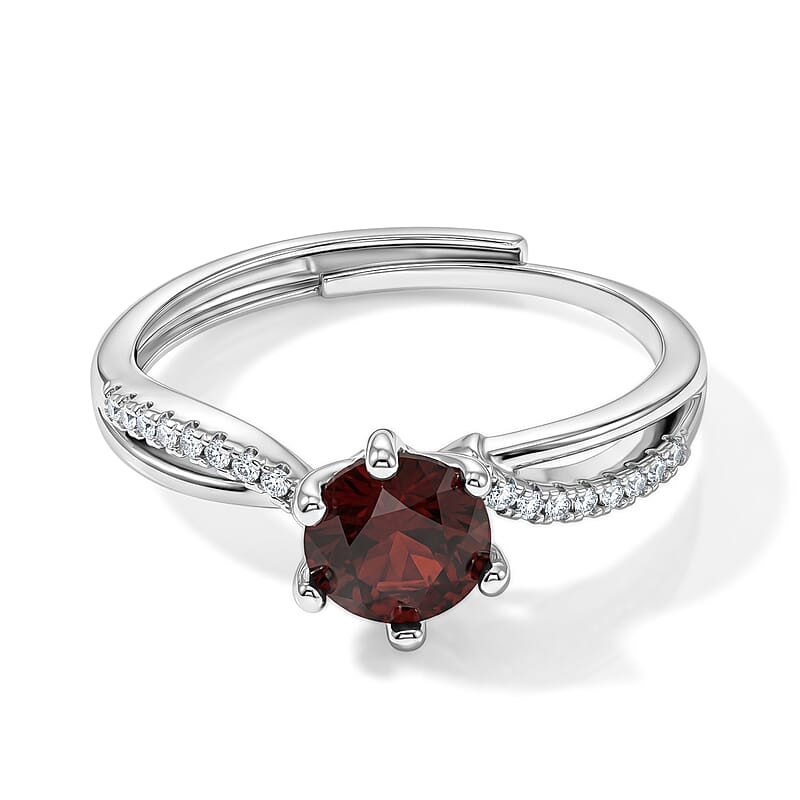 Garnet and Simulated Diamond 4.00 ctw Ring in Silvertone (Adjustable)