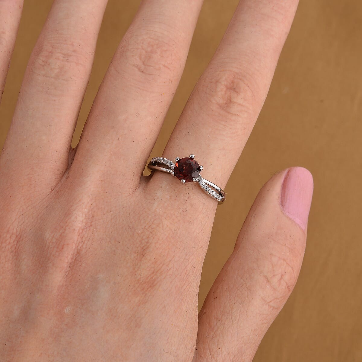 Mozambique Garnet and Simulated Diamond 4.00 ctw Ring in Silvertone (Adjustable) image number 1