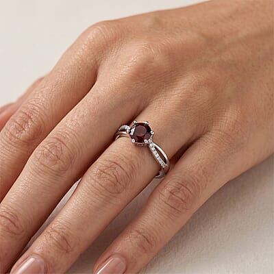 Garnet and Simulated Diamond 4.00 ctw Ring in Silvertone (Adjustable)