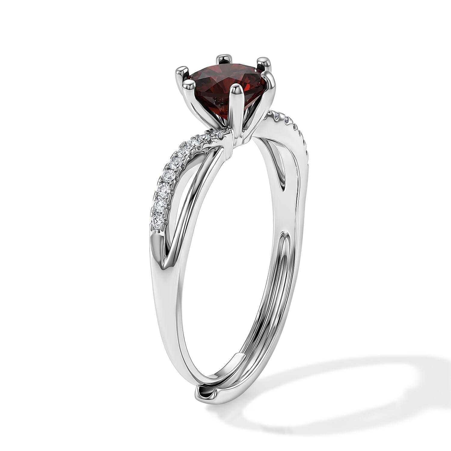 Garnet and Simulated Diamond 4.00 ctw Ring in Silvertone (Adjustable)