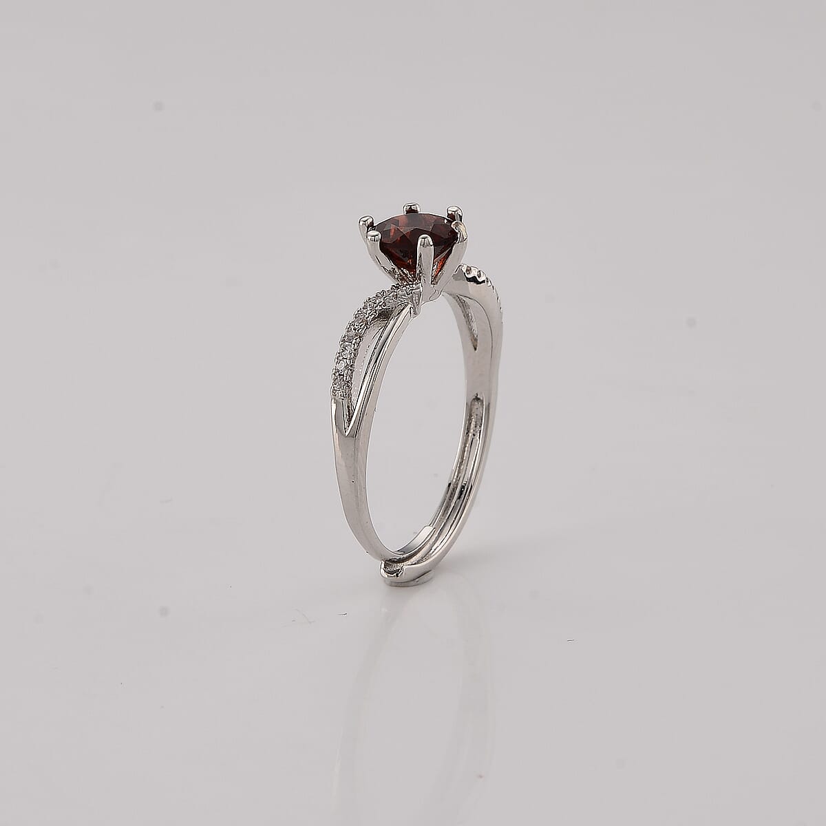 Mozambique Garnet and Simulated Diamond 4.00 ctw Ring in Silvertone (Adjustable) image number 3