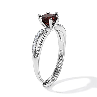 Garnet and Simulated Diamond 4.00 ctw Ring in Silvertone (Adjustable)