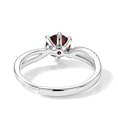 Garnet and Simulated Diamond 4.00 ctw Ring in Silvertone (Adjustable)