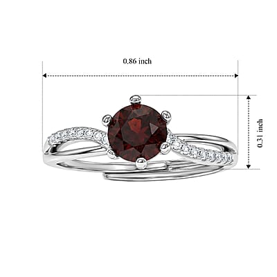 Garnet and Simulated Diamond 4.00 ctw Ring in Silvertone (Adjustable)