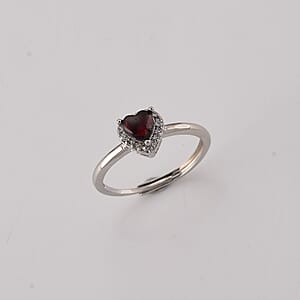 Mozambique Garnet and Simulated Diamond 1.50 ctw Ring in Silvertone (Adjustable)