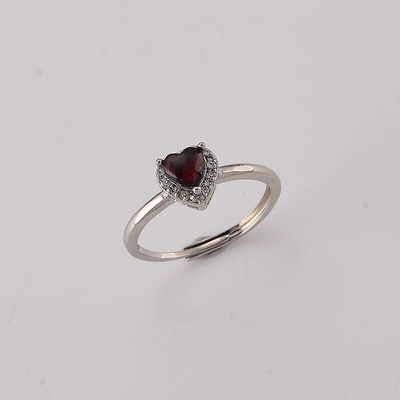 Mozambique Garnet and Simulated Diamond 1.50 ctw Ring in Silvertone (Adjustable)
