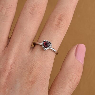 Mozambique Garnet and Simulated Diamond 1.50 ctw Ring in Silvertone (Adjustable)