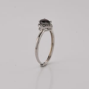 Mozambique Garnet and Simulated Diamond 1.50 ctw Ring in Silvertone (Adjustable)