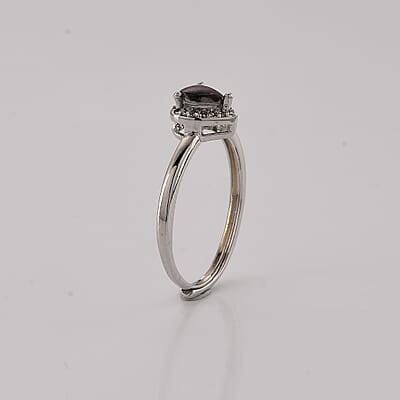 Mozambique Garnet and Simulated Diamond 1.50 ctw Ring in Silvertone (Adjustable)