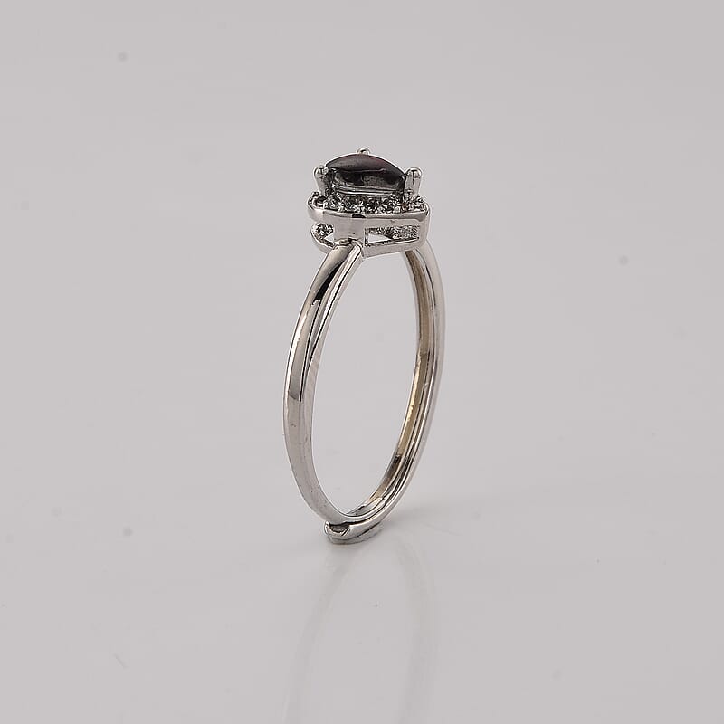 Mozambique Garnet and Simulated Diamond 1.50 ctw Ring in Silvertone (Adjustable)