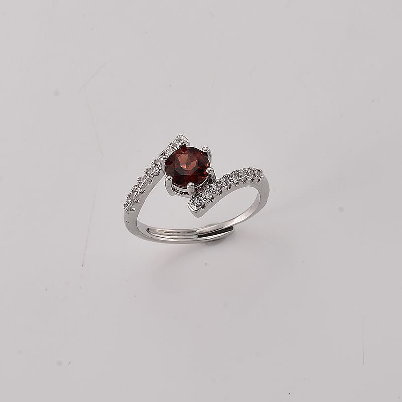 Mozambique Garnet and Simulated Diamond 5.00 ctw Ring in Silvertone (Adjustable)