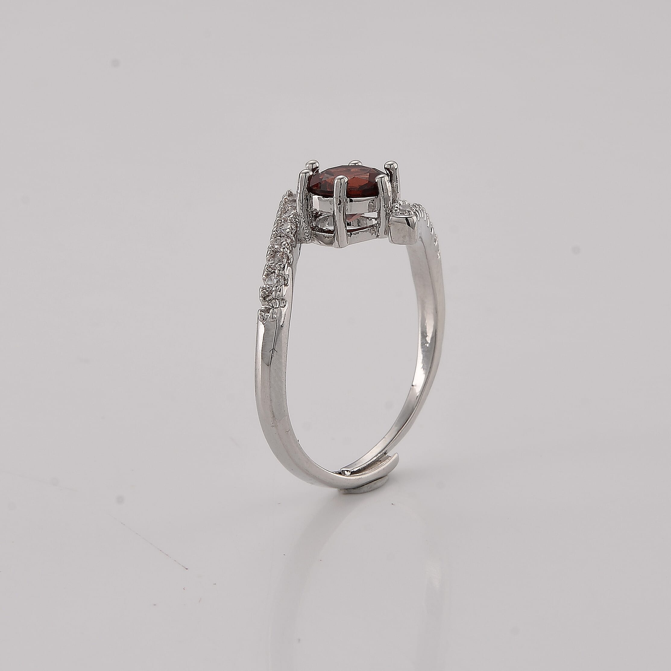 Mozambique Garnet and Simulated Diamond 5.00 ctw Ring in Silvertone (Adjustable)