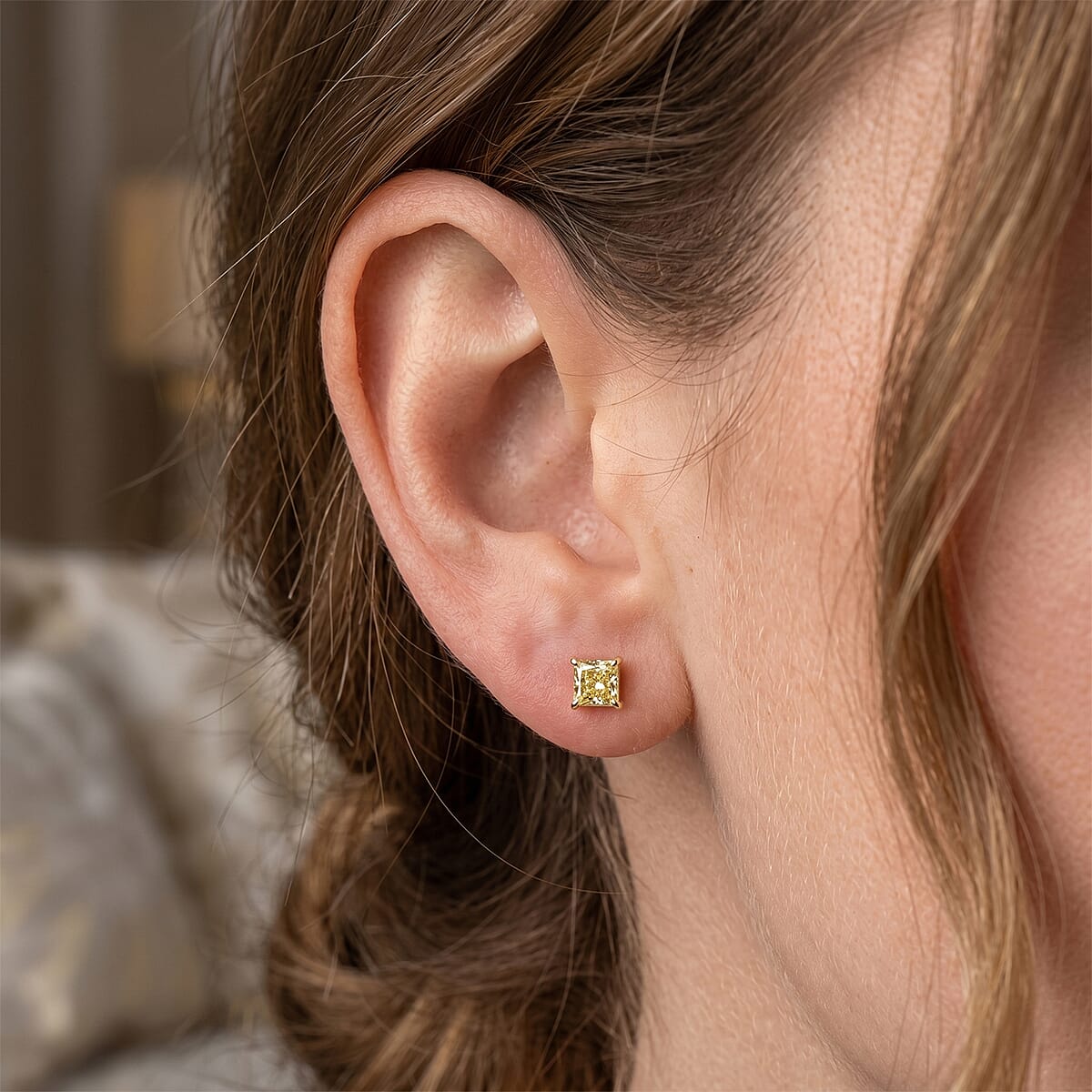 Luxuriant Lab Grown Yellow Diamond VS 2.00 ctw Earrings in 10K Yellow Gold  image number 2