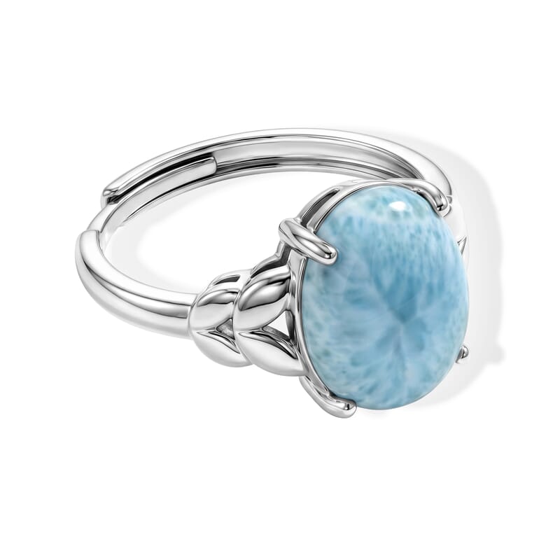 Larimar and Simulated Diamond 10.00 ctw Ring in Silvertone (Adjustable)