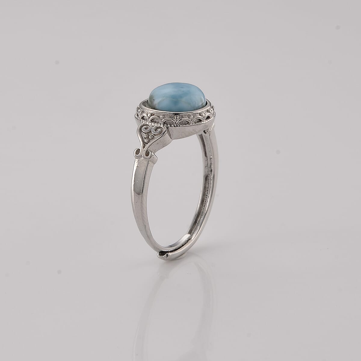 Larimar 10.00 ctw Ring in Silvertone (Adjustable) image number 3