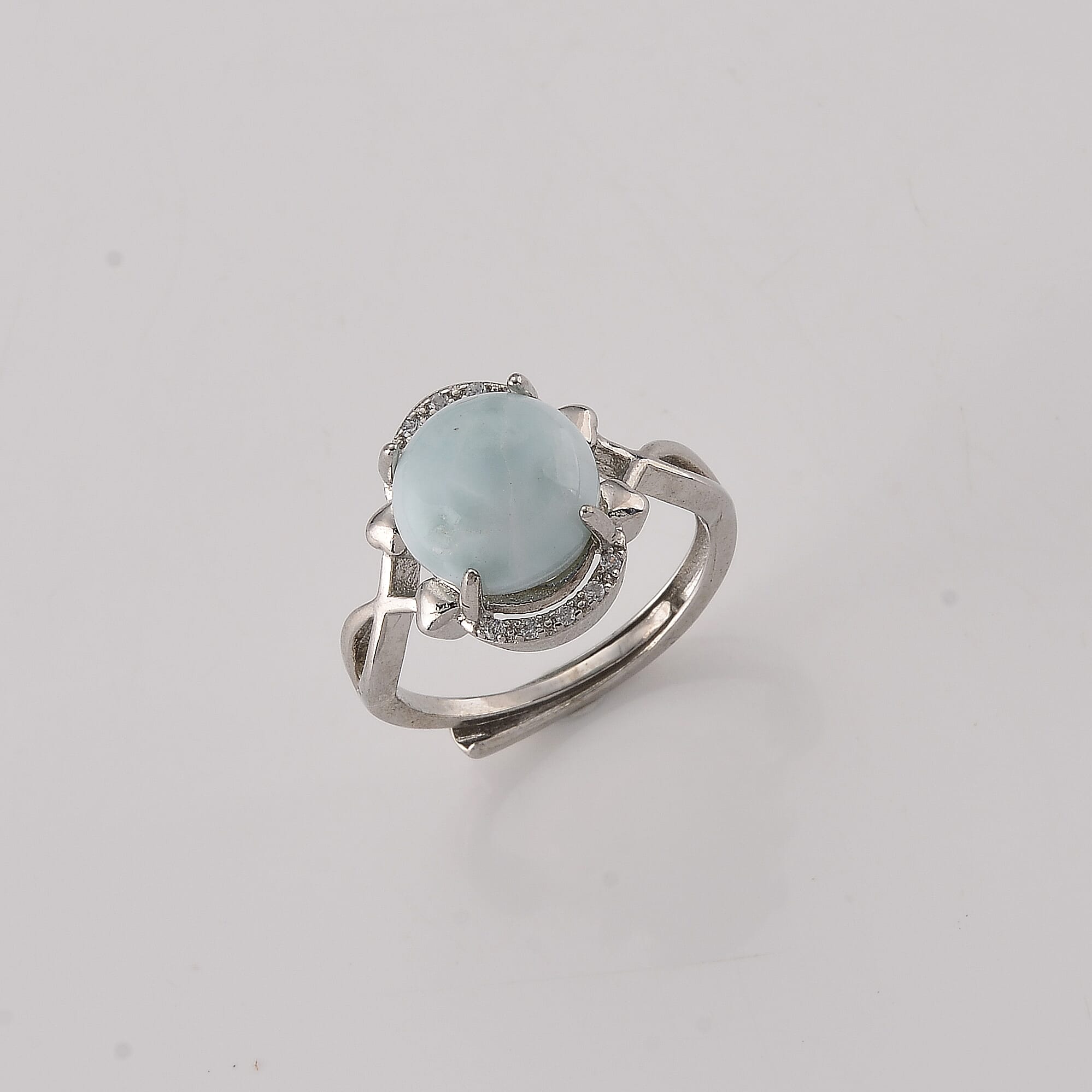 Larimar and Simulated Diamond 10.01 ctw Ring in Silvertone (Adjustable)