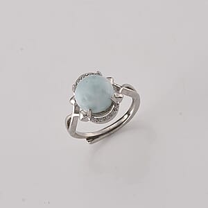 Larimar and Simulated Diamond 10.01 ctw Ring in Silvertone (Adjustable)