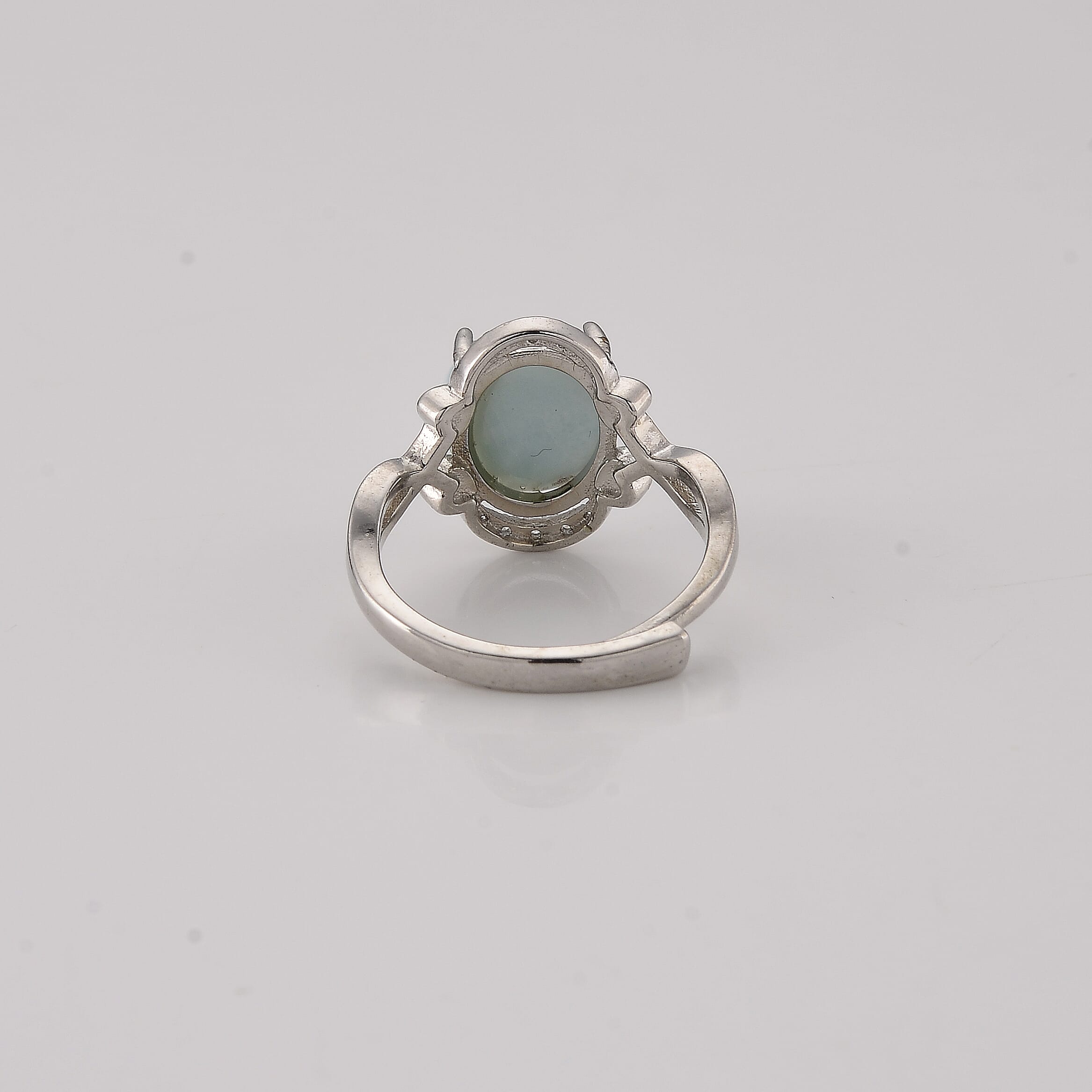 Larimar and Simulated Diamond 10.01 ctw Ring in Silvertone (Adjustable)