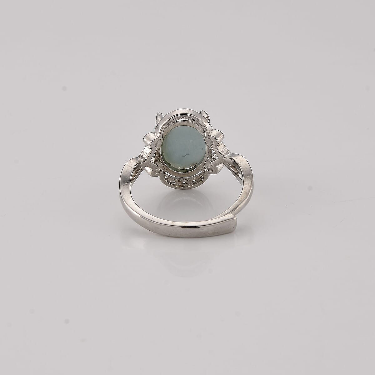 Larimar and Simulated Diamond 10.01 ctw Ring in Silvertone (Adjustable) image number 2