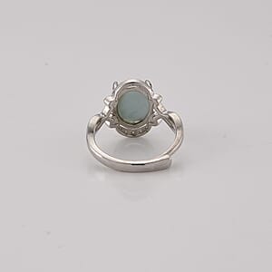 Larimar and Simulated Diamond 10.01 ctw Ring in Silvertone (Adjustable)