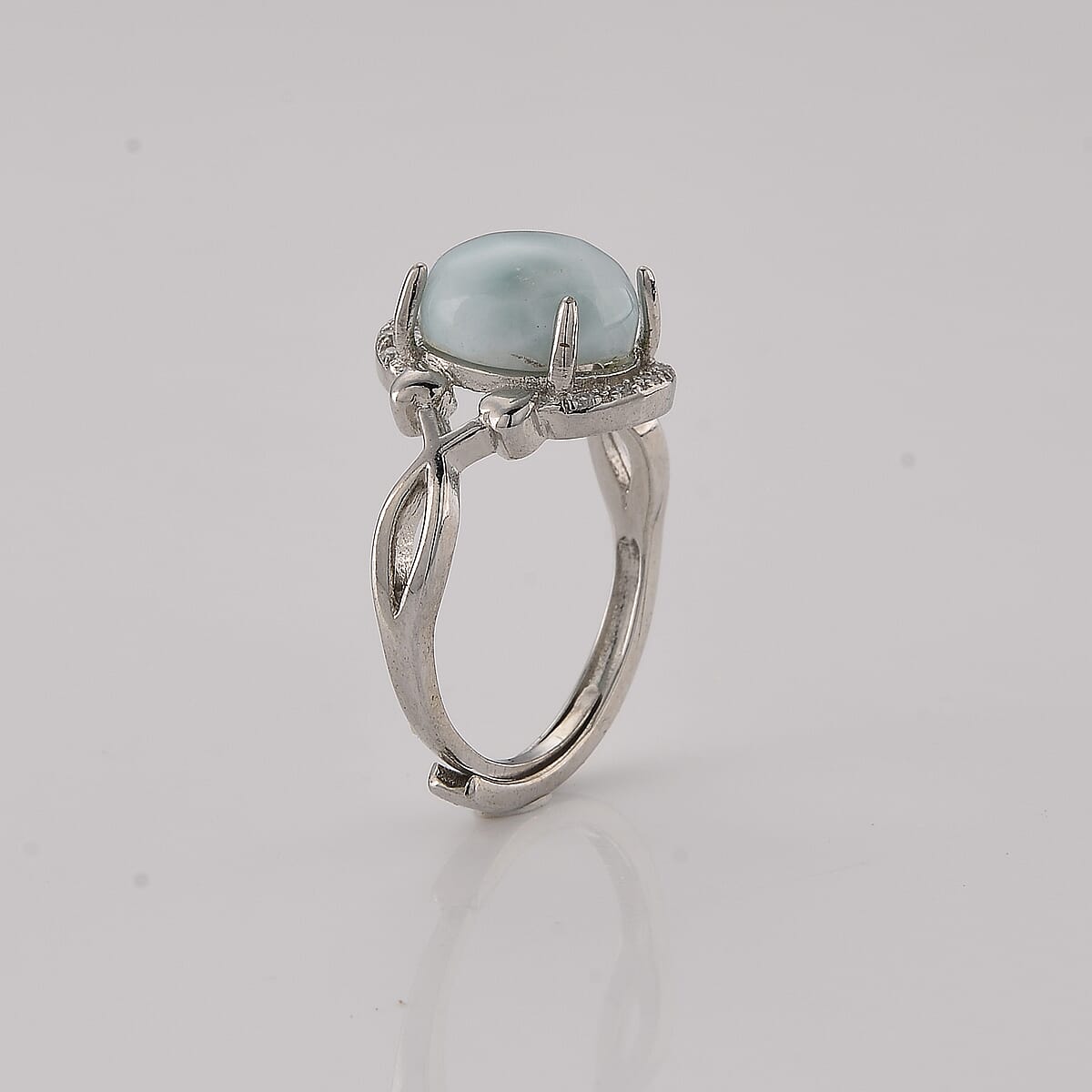 Larimar and Simulated Diamond 10.01 ctw Ring in Silvertone (Adjustable) image number 3