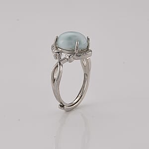 Larimar and Simulated Diamond 10.01 ctw Ring in Silvertone (Adjustable)