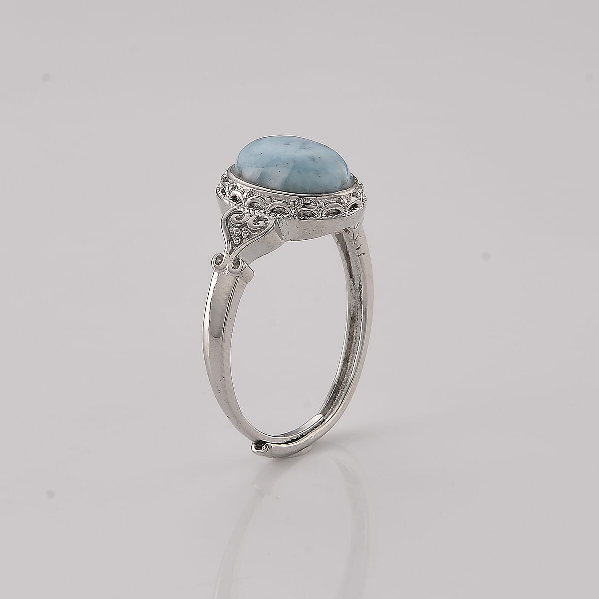 Larimar 10.00 ctw Ring in Silvertone (Adjustable) image number 3